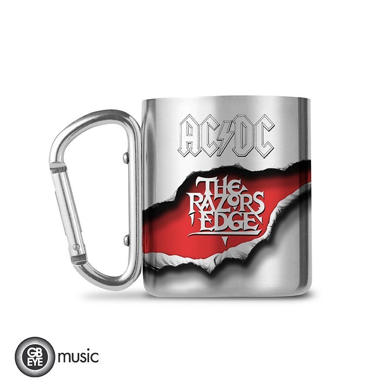 Rockige AC/DC Kaffeetasse mit Karabiner – Perfekt für Camping & unterwegs