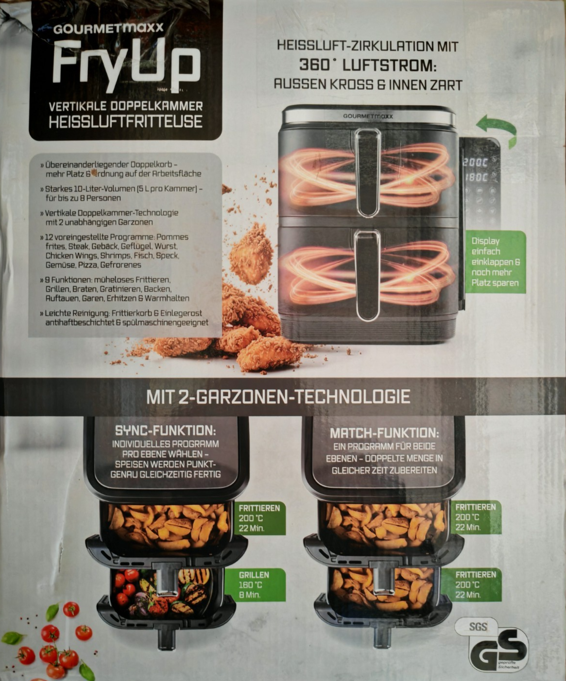 GOURMETmaxx FryUp Heißluftfritteuse 10L Doppelkammer Airfryer Touchdisplay HA22G