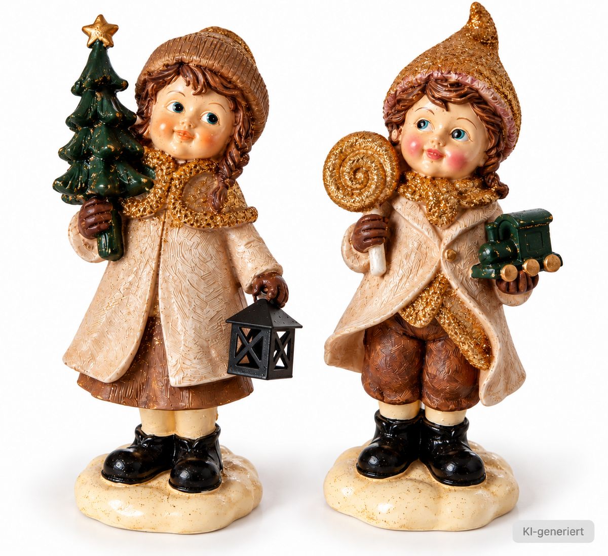 Winterkinder 2er Set Weihnachtsdeko Figuren Gold Glitzer Mädchen Junge 21cm C6