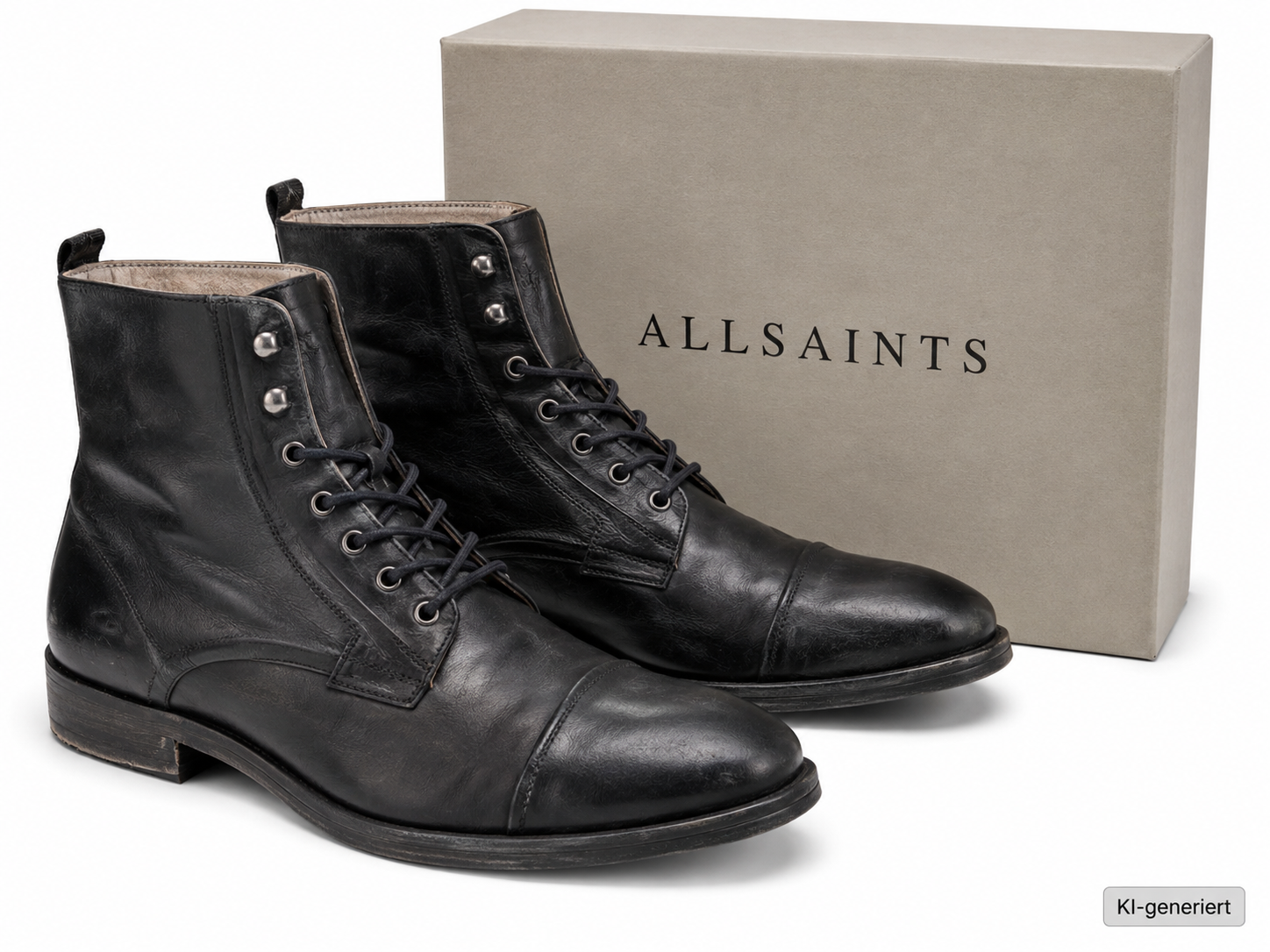 AllSaints Mikkel Herren Boots Leder Schwarz Schnürstiefel Stiefelette Gr. 45 G1