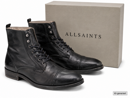 AllSaints Mikkel Herren Boots Leder Schwarz Schnürstiefel Stiefelette Gr. 45 G1