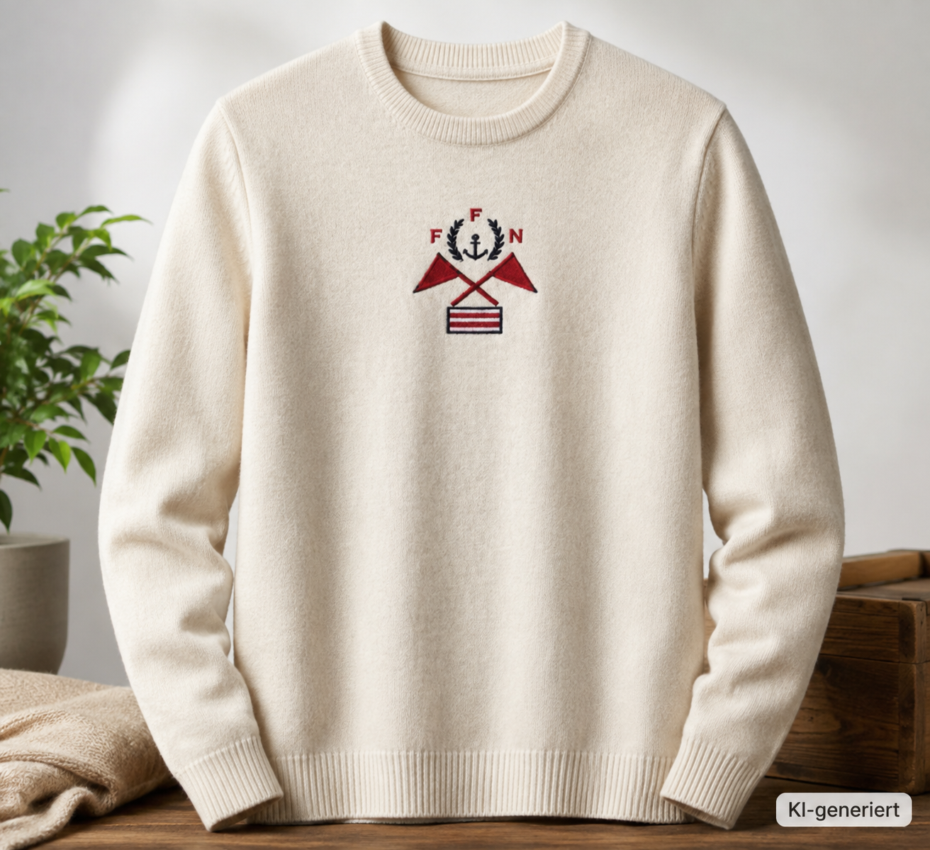 Strandfein Menswear Herren Pullover Gr. L Offwhite Rundhals Strick Anker D2