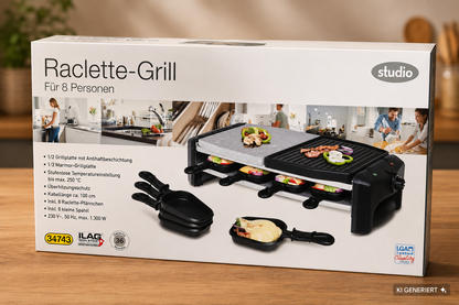 Raclette Grill Studio für 8 Personen Elektrisch Tischgrill Partygrill E6