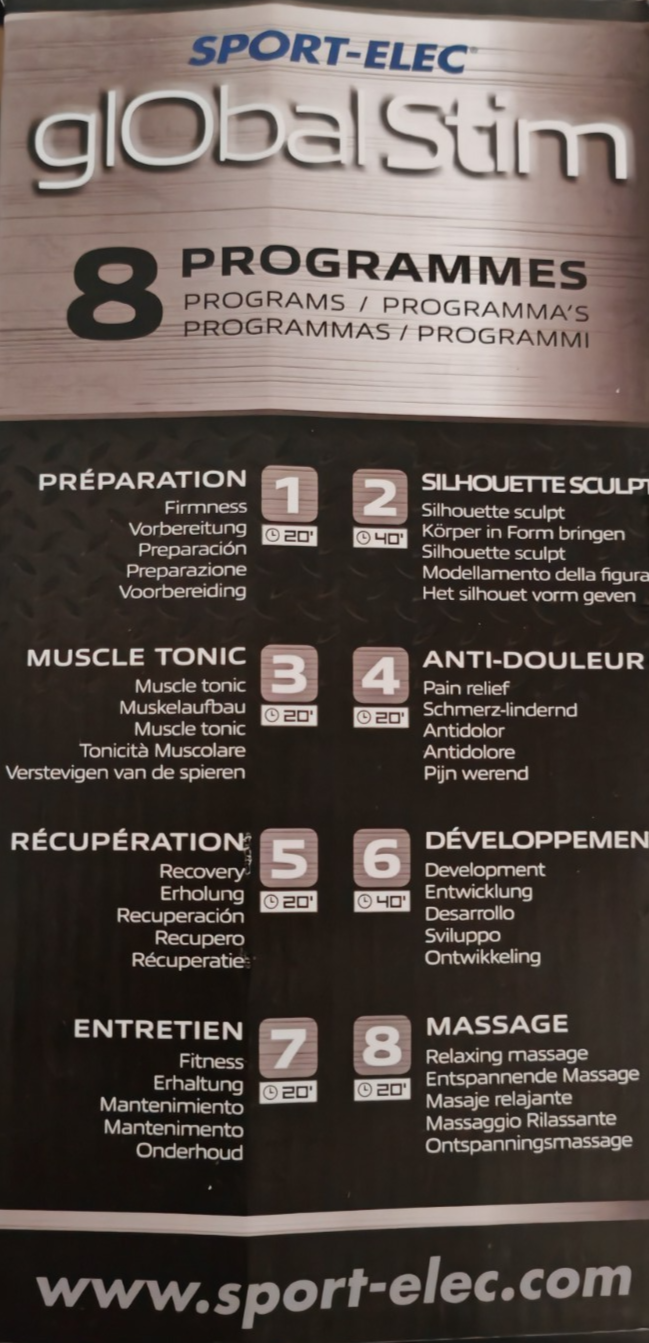 SPORT-ELEC GlobalStim EMS Elektrostimulator Muskelstimulator 8 Programme E2