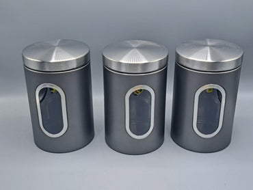 3 Aufbefahrungsboxen, 17 cm Hoch, Edelstahl/Kunststoff, Snackbox