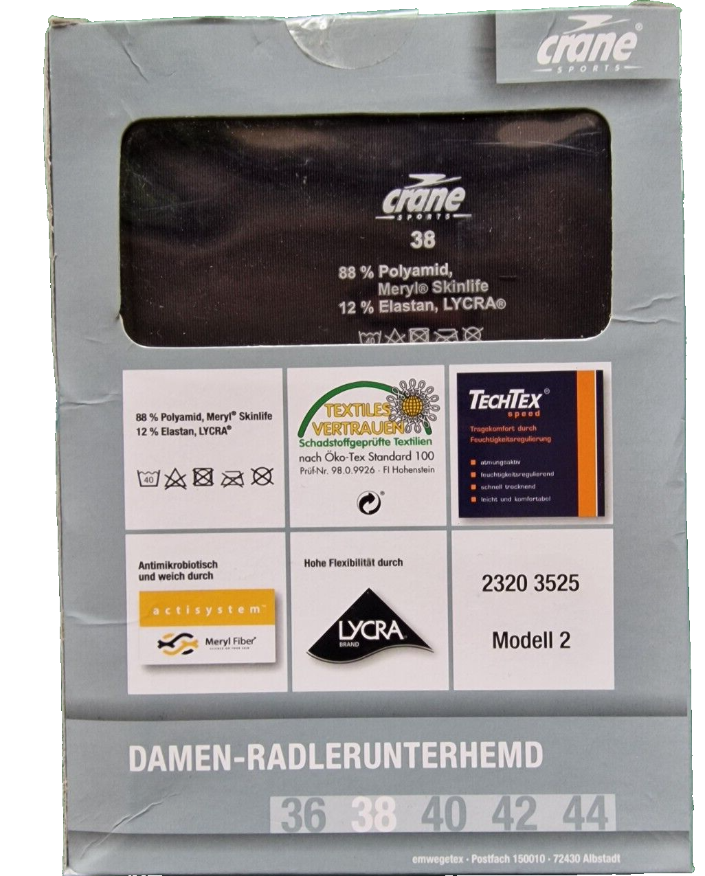 Crane Radlerunterhemd Damen Schwarz Größe 38 Funktionsshirt Sporttop
