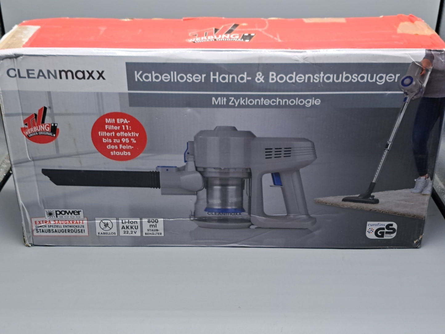 CLEANmaxx Akku-Hand- & Bodenstaubsauger – Zyklontechnologie, kraftvoll & leicht