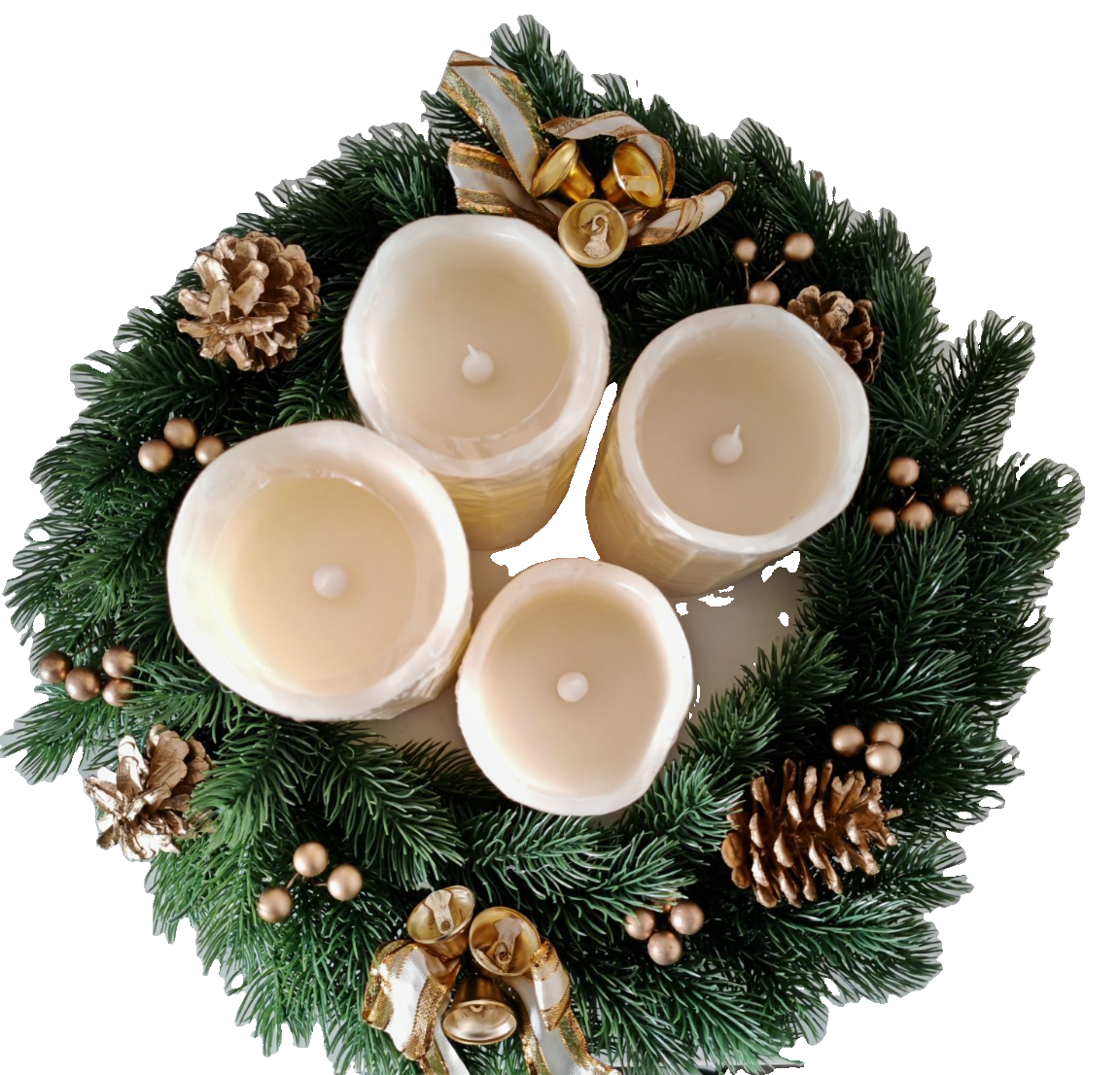 LED Adventskranz 40 cm mit 4 Kerzen Weihnachtskranz Tannengrün Gold HA25