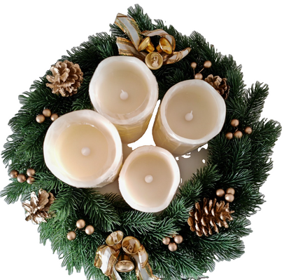 LED Adventskranz 40 cm mit 4 Kerzen Weihnachtskranz Tannengrün Gold HA25