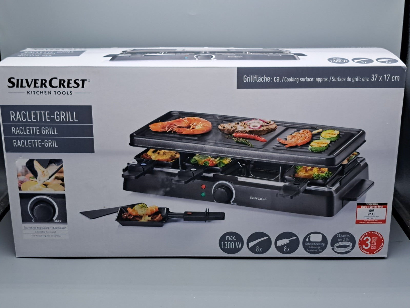 Raclette Grill Tischgrill für 8 Personen Antihaft beschichtet 1300 Watt Neu OVP