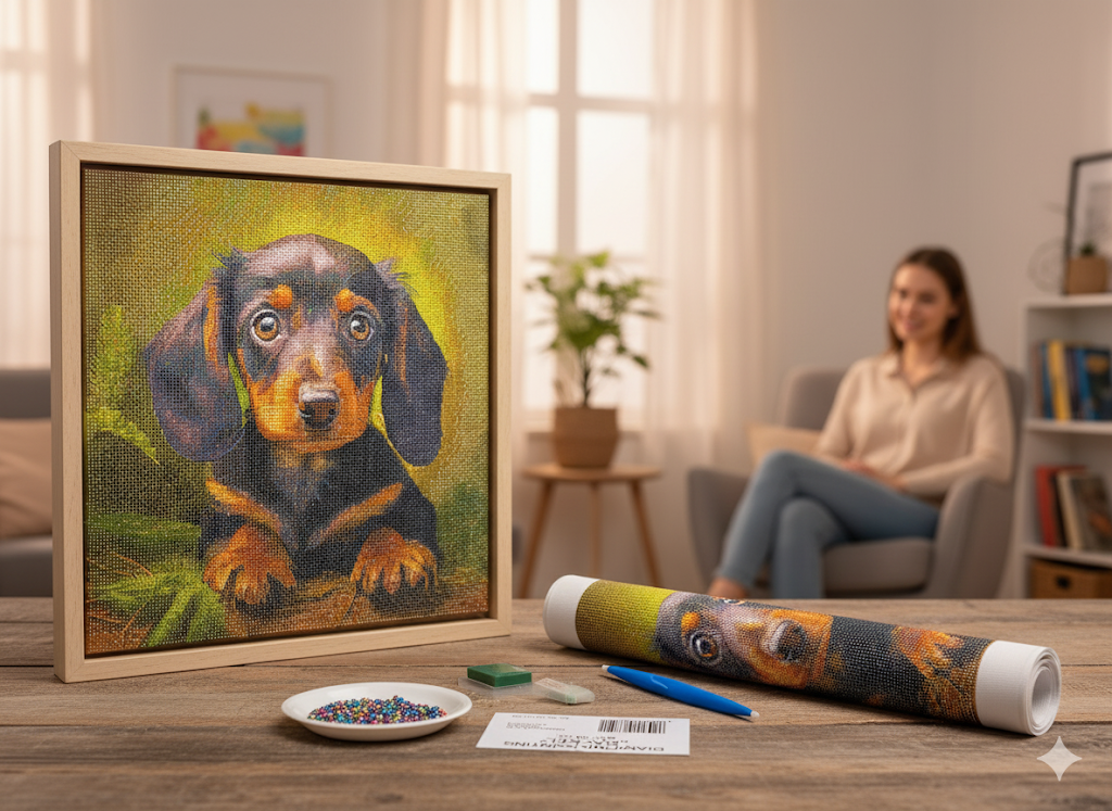 Diamond Painting Dackel 40x40cm Malen nach Zahlen Stickerei Set Hund