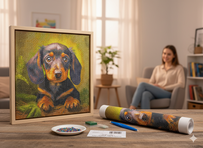 Diamond Painting Dackel 40x40cm Malen nach Zahlen Stickerei Set Hund