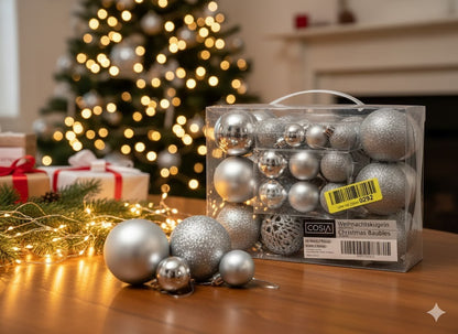 COSIA Weihnachtskugeln 50 Stück Silber Christbaumkugeln Kunststoff Baum HA31