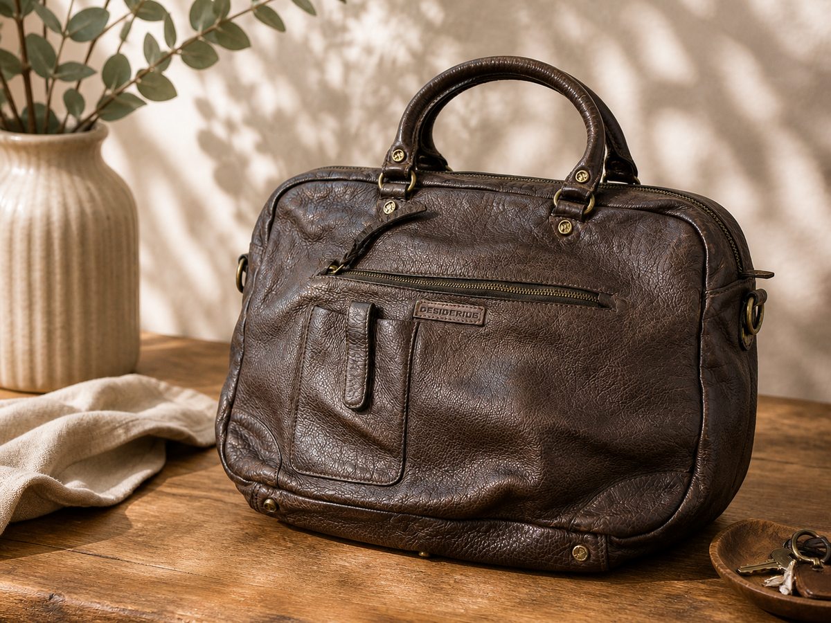 DESIDERIUS Sperantia Levana Ledertasche Olive Rindsleder Nieten Handtasche H2
