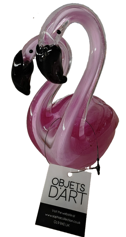 Objets D'Art Flamingo Pärchen Glasfigur Rosa 2 Flamingos Deko Skulptur E7