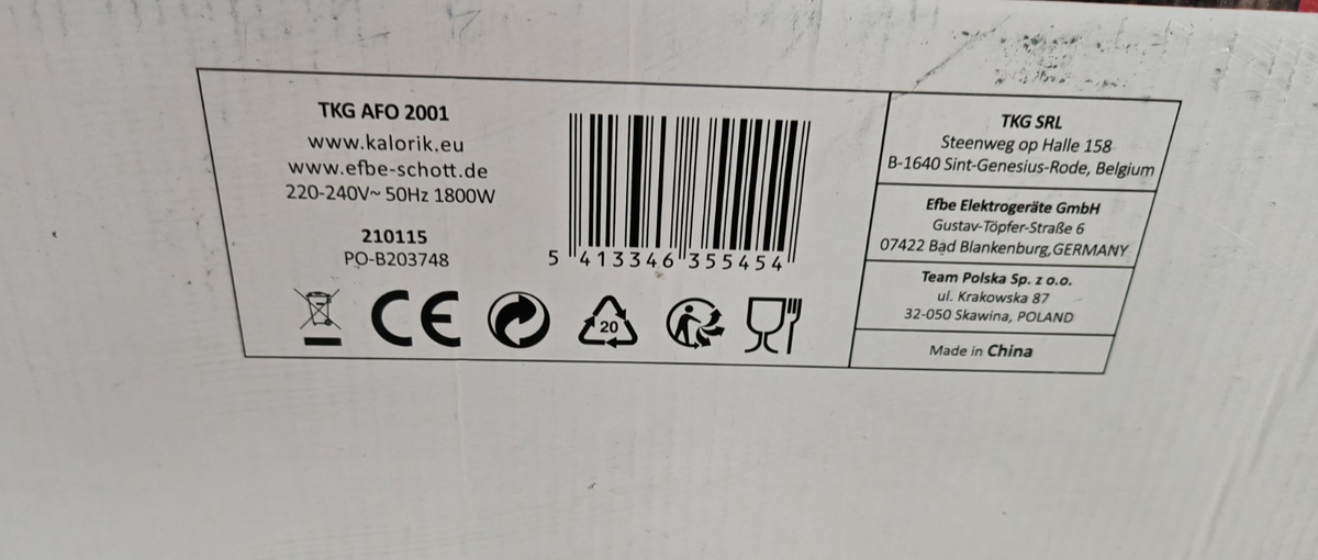 KALORIK TKG AFO 2001 Heißluftfritteuse Backofen 21L 1800W Air Fryer Pal2