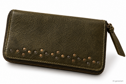 Desiderius Mons Nora Damen Geldbörse Dark Olive Echtleder Portemonnaie Nieten H2