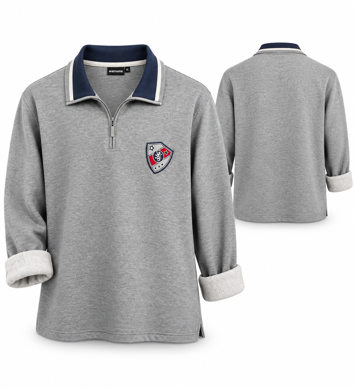 WATSONS Herren Troyer Sweatshirt Gr. 62 4XL Grau Half Zip Pullover Langarm Z