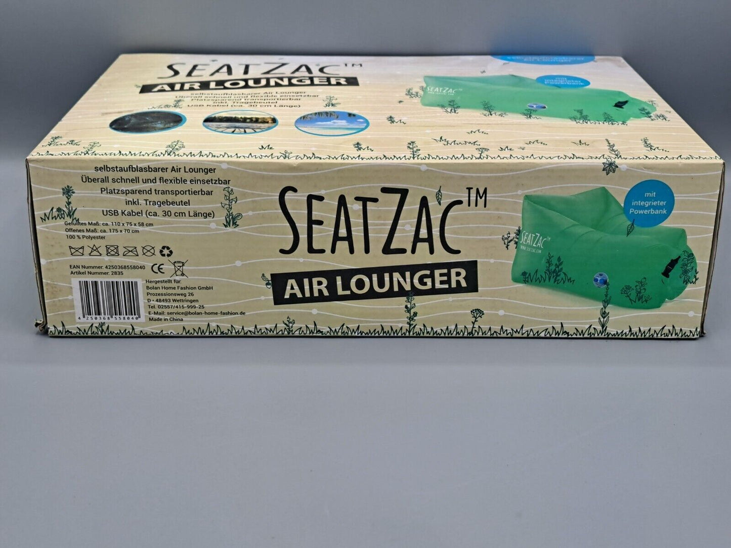 SeatZac Air Lounger, Selbstaufblasbarer Sitzsack, Integrierter Powerbank