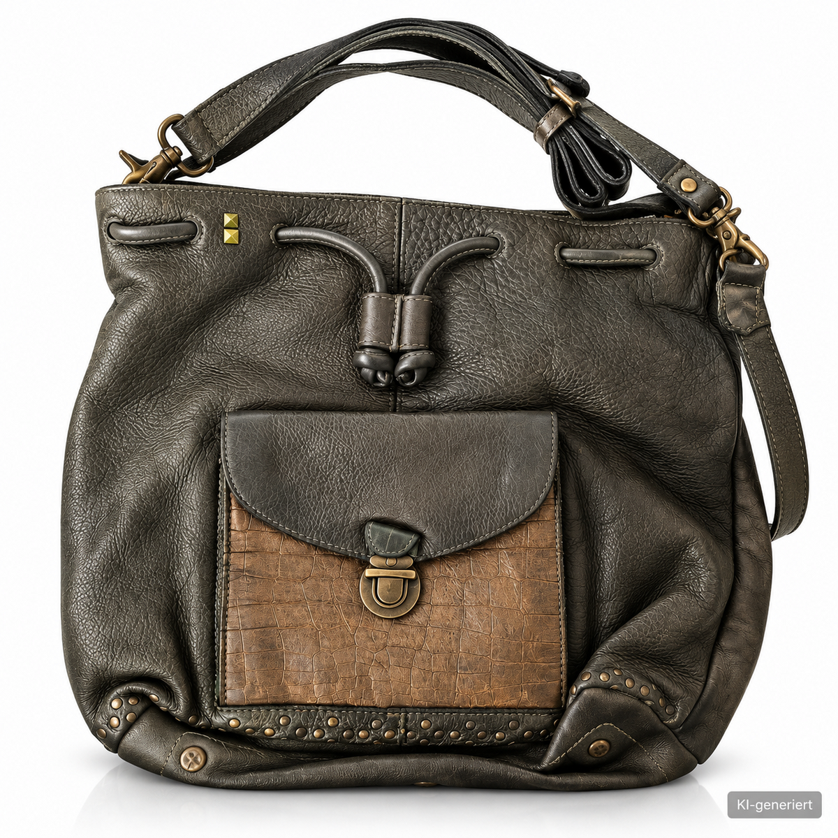 Desiderius Therese Damen Ledertasche Dark Olive Echtleder Schultertasche H2