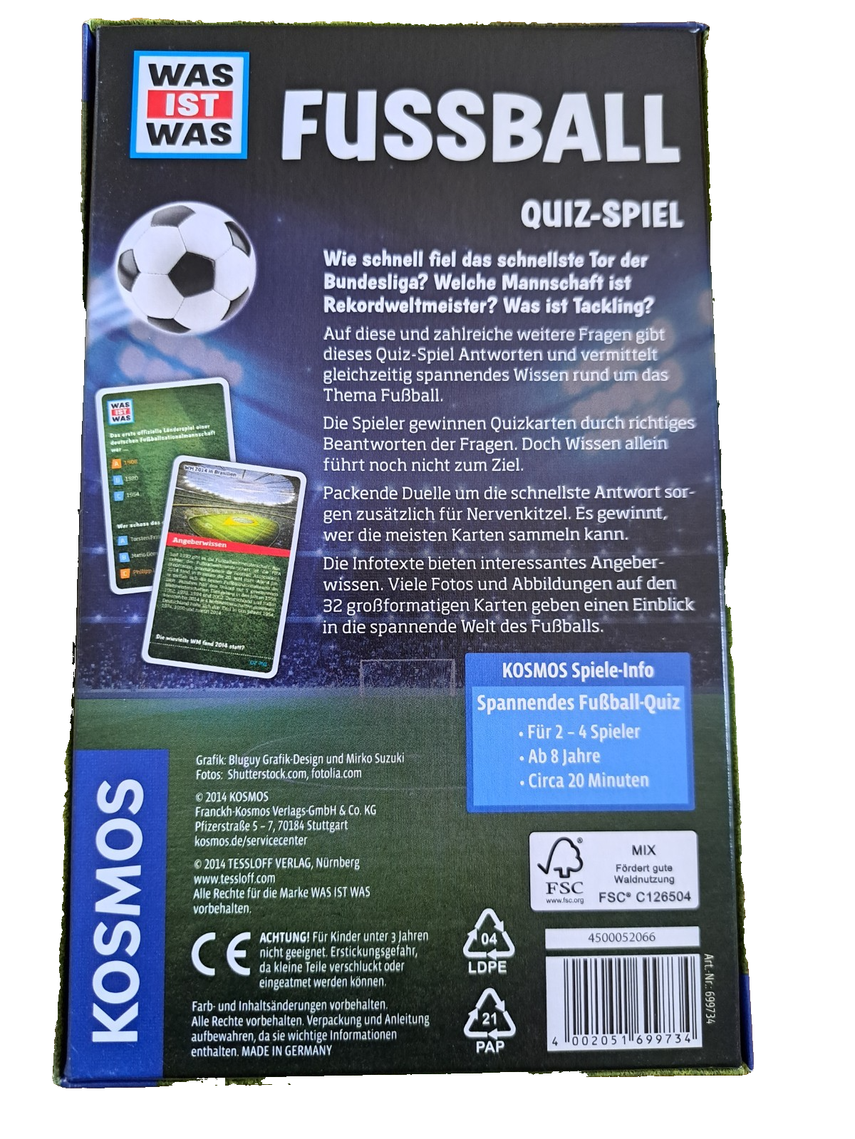 KOSMOS WAS IST WAS Fußball Quiz-Spiel 32 Karten ab 8 Jahre 699734 D4
