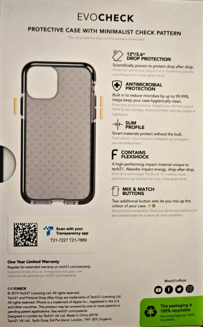 Tech21 Evo Check iPhone 11 Pro 5,8" Hülle Case Smokey Black T21-7227 A9