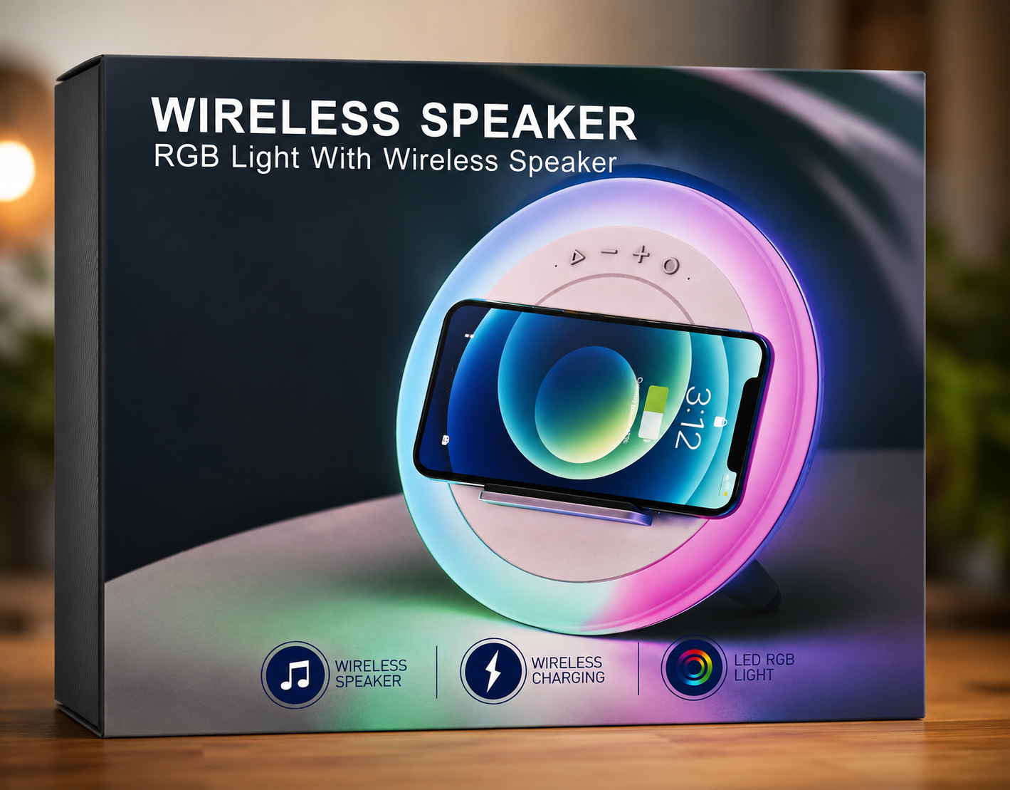 Nachttischlampe Bluetooth Lautsprecher Wireless Charger LED Atmosphärenlampe A6