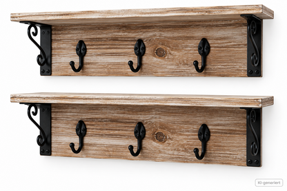 Spiretro S00029 Wandregal 2er Set Holz Garderobe 6 Haken Shabby Landhaus HA1