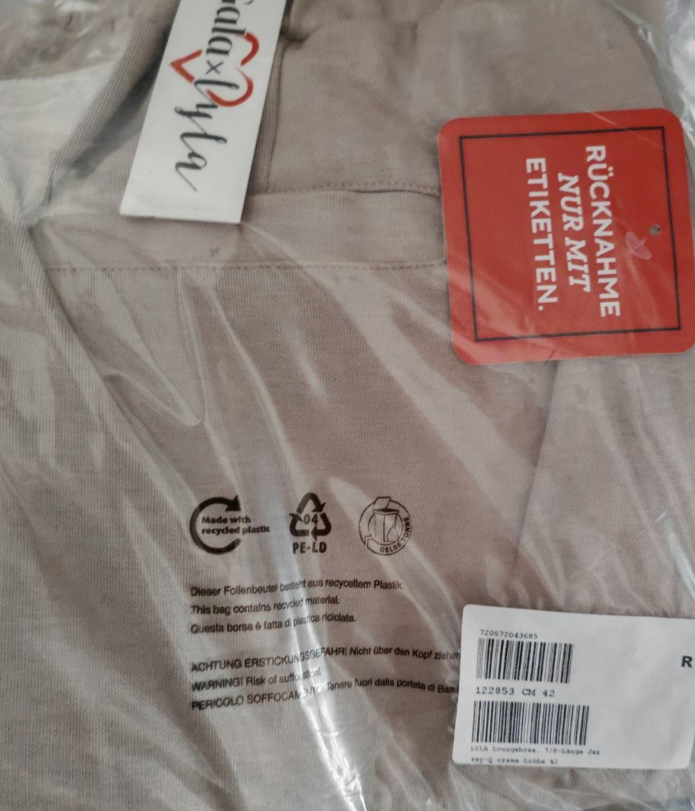 Lyla Damen Loungehose Gr. 42 Creme 7/8 Jersey Freizeithose Bequem Schlupfhose D3