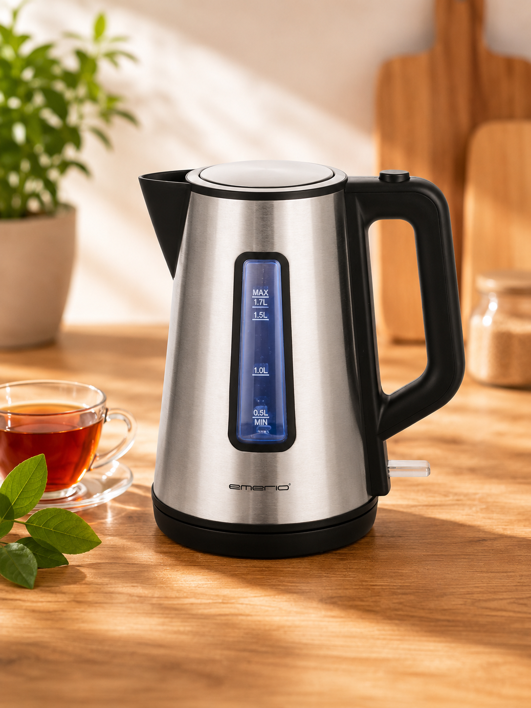 Emerio Wasserkocher 1,7L 2200W Cool Touch Edelstahl Schwarz BPA-frei HO-A5