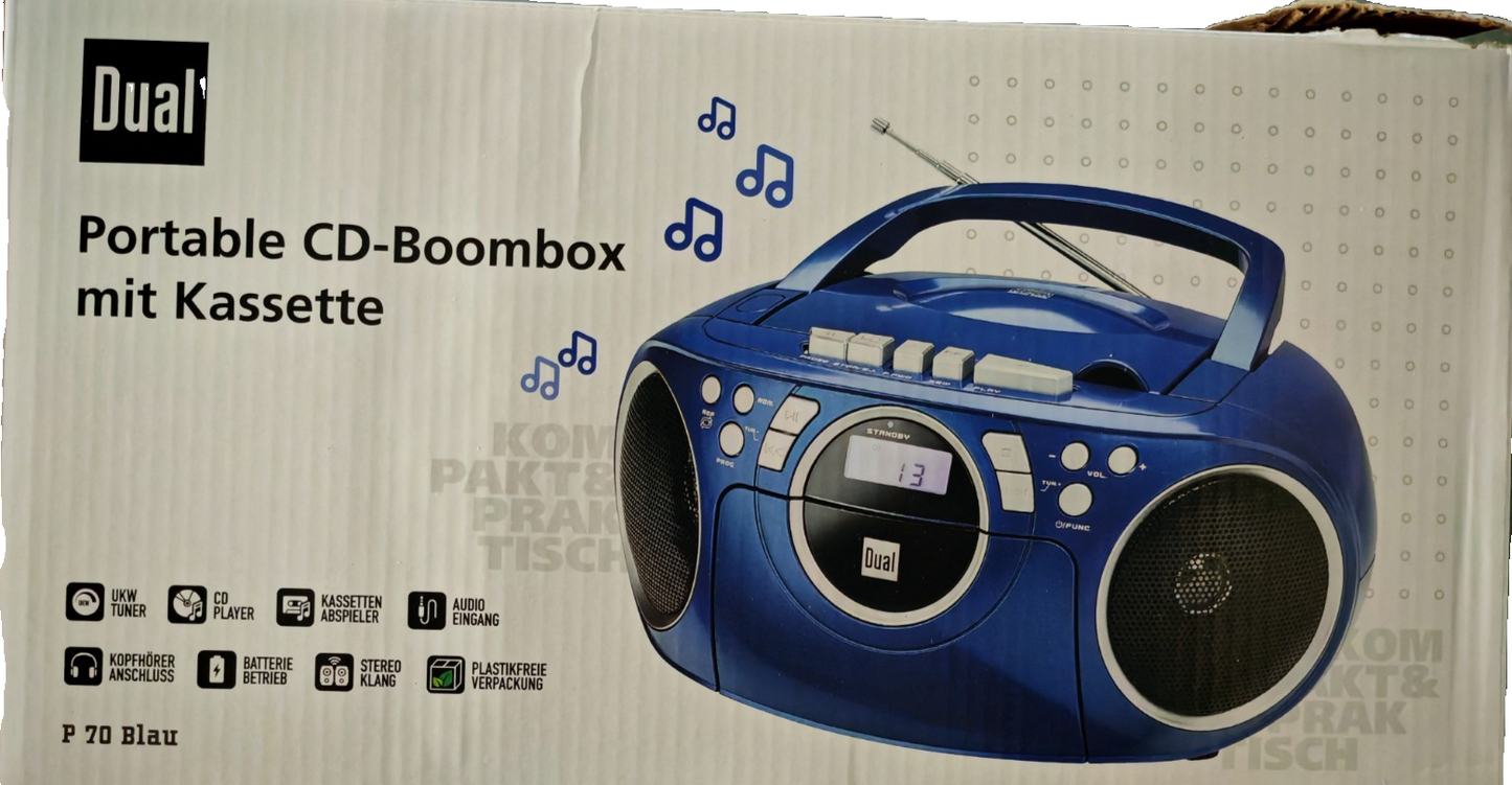 Dual P70 Blau Kassettenradio CD Player UKW Boombox Stereo tragbar Radio A08