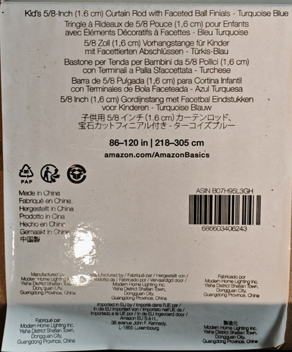 Amazon Basics Kindergardinenstange 218-305 cm Türkis Blau Kristall Endstücke H10
