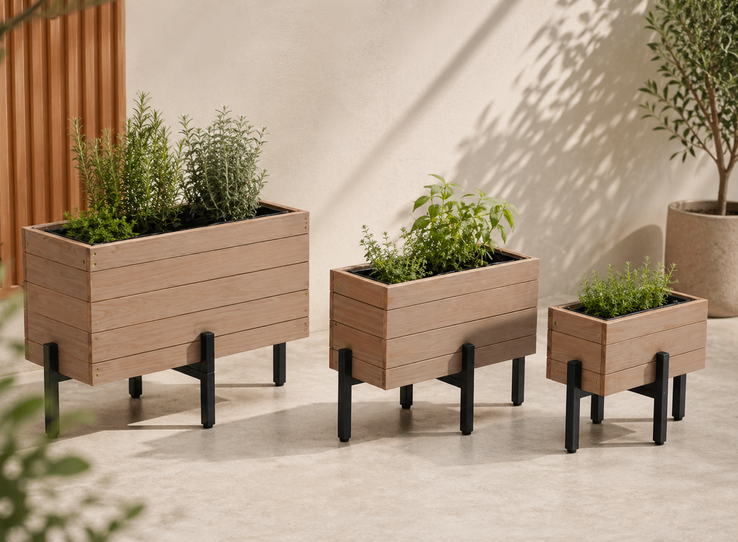 Tchibo Blumenkasten 3er Set Grau Tanne Balkon Pflanzkübel Garten