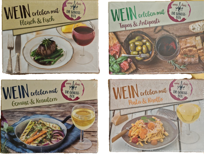 4x Wine & Dine Genuss-Box Wein Rezeptkarten Fleisch Tapas Gemüse Pasta 200