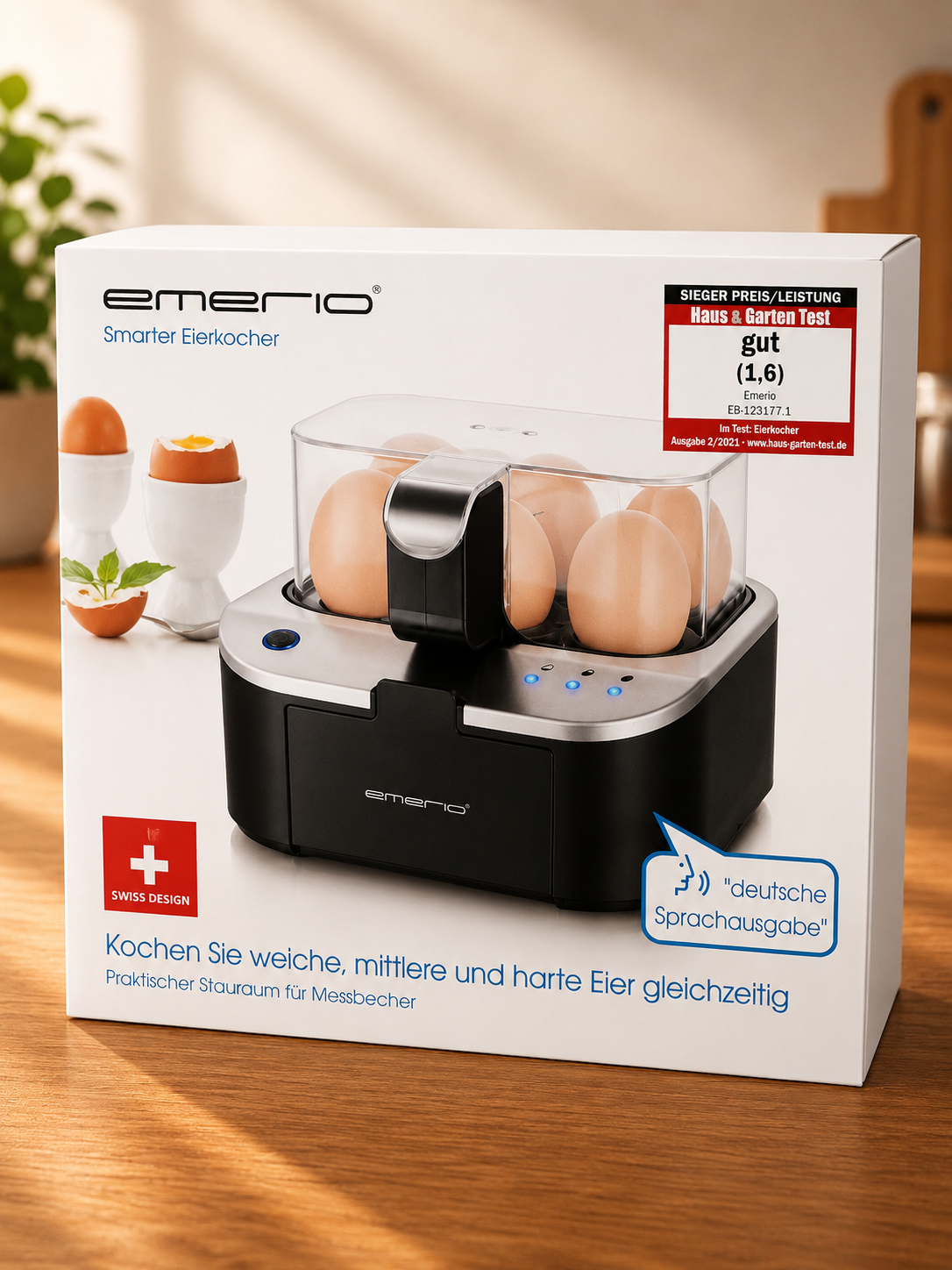 EMERIO EB-123177.1 sprechender Eierkocher 6 Eier BPA frei 3 Garstufen B07