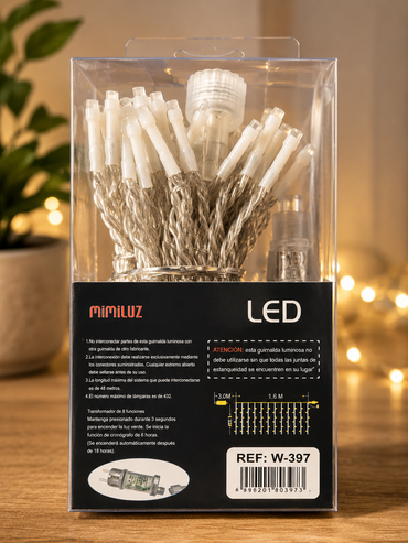 Mimi Luz LED Lichtervorhang 144 LEDs 36V Vorhang Lichterkette Innen Außen Deko