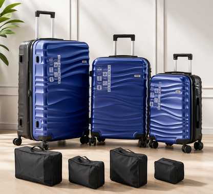 DMS 7tlg Kofferset ABS Hartschale Trolley Set Reisekoffer Kobalt Blau HO-A25