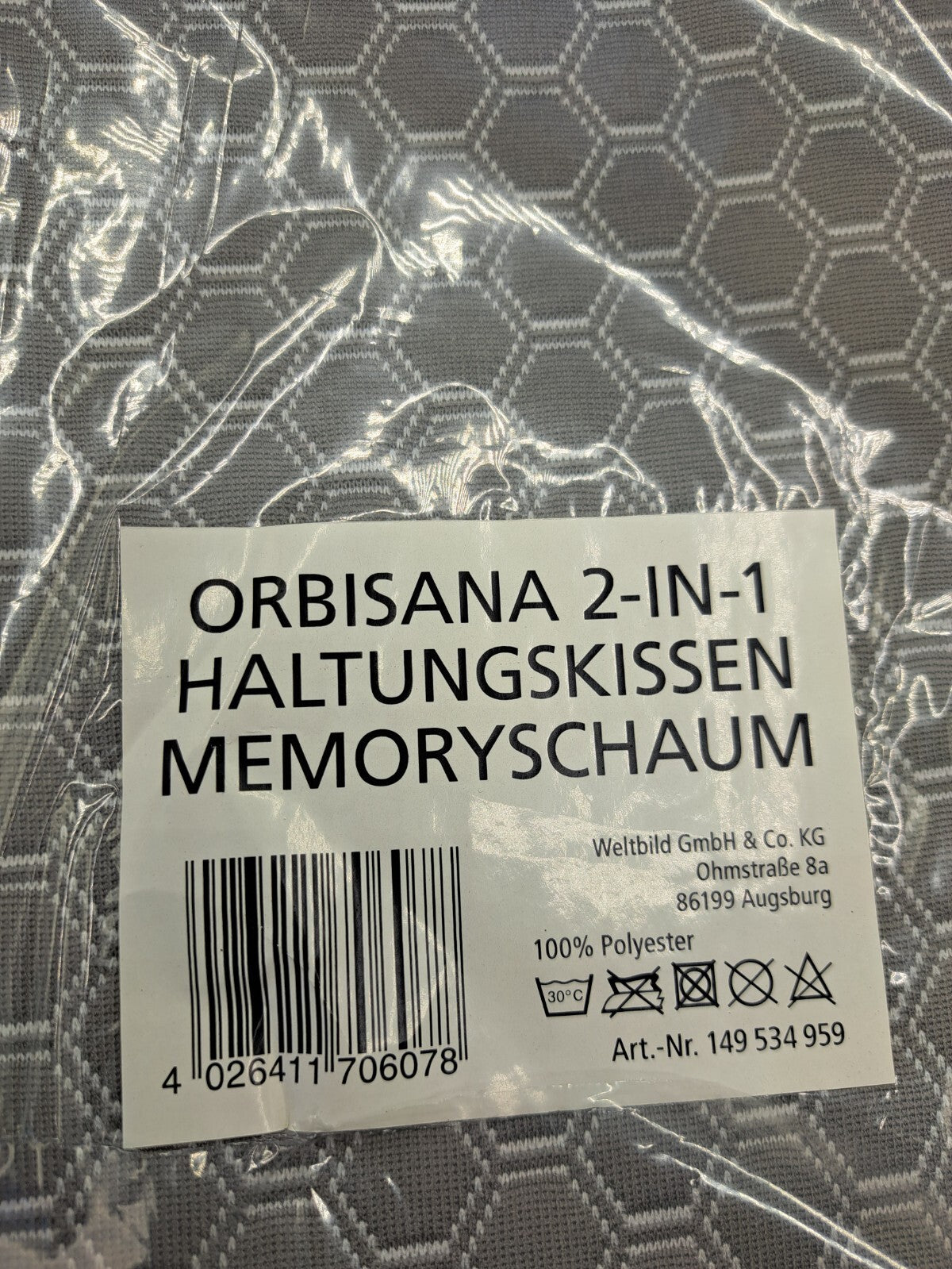Orbisana 2-in-1 Haltungskissen Memoryschaum Rücken- & Sitzkissen Grau HA30
