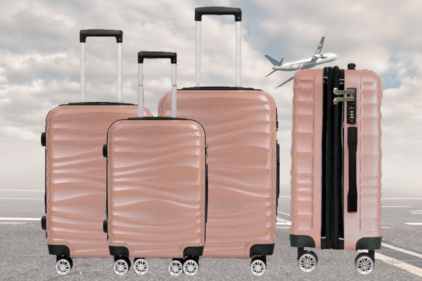 DMS Trolley Hartschalenkofferset Reisekoffer 3Teilig 4 Rollen BK-3002 Rosa