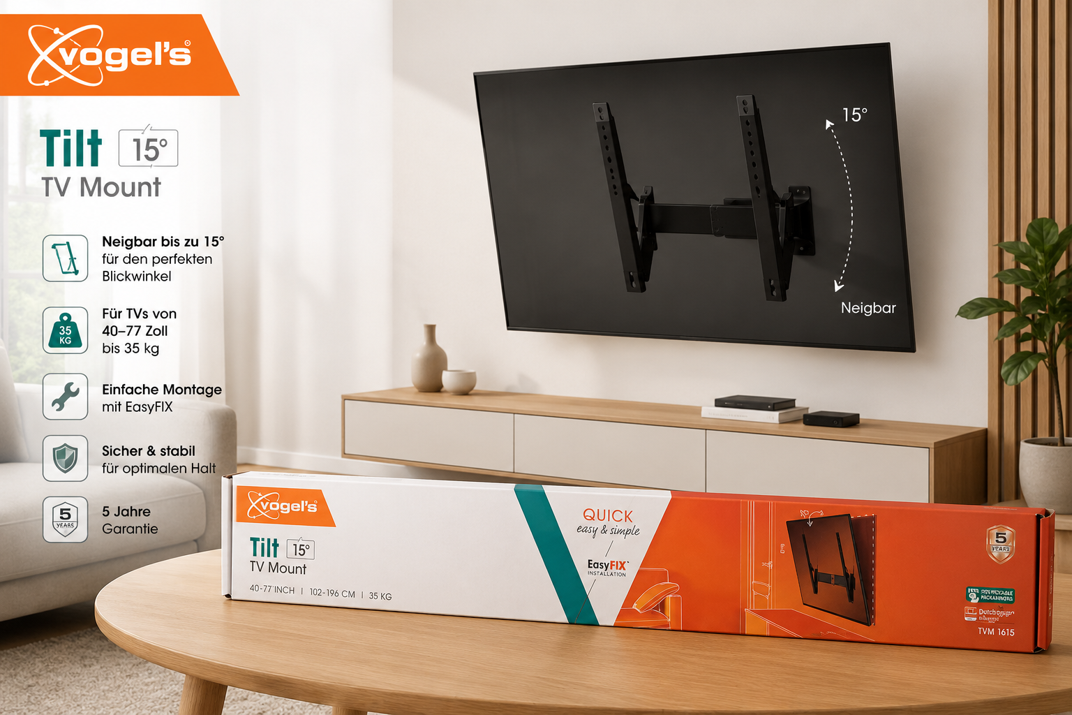 Vogels Tilt TV Wandhalterung 40-77 Zoll bis 35kg Fernseher Halterung