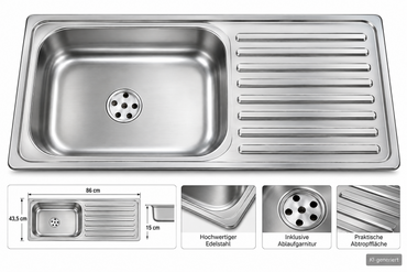 OBI Edelstahl Einbauspüle 86x43,5 cm Küchenspüle mit Abtropffläche Silber B