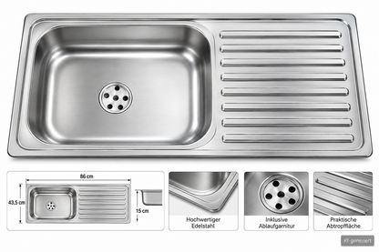 OBI Edelstahl Einbauspüle 86x43,5 cm Küchenspüle mit Abtropffläche Silber B