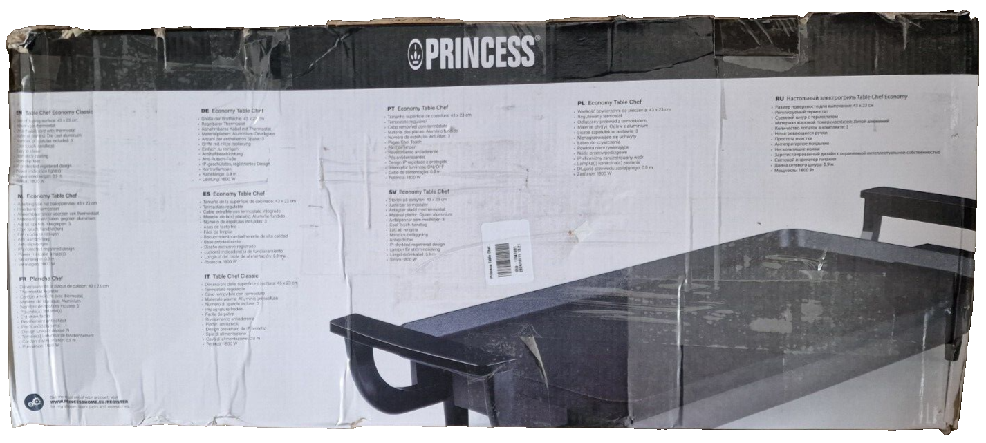 Princess Table Chef Economy Classic Tischgrill 1800W 43x23cm Elektrogrill C6