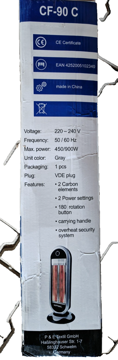 SOFTSAIL CF-90C Carbon Heizstrahler 900W 2 Heizstufen Oszillation Heizung HA28