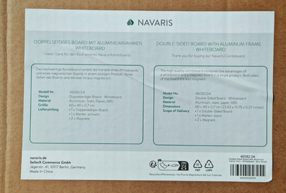 Navaris Kombiboard 60x40cm Whiteboard Magnettafel Magnetboard Alurahmen Set F4