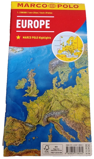 Marco Polo Highlights, Europe, Reisekarte, Karte