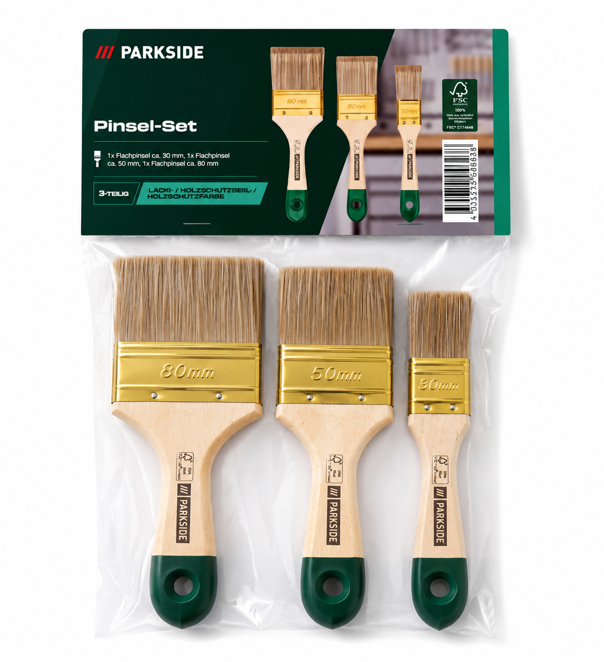 Parkside Pinsel Set 3tlg Lasurpinsel Holzlasur Malerpinsel Flachpinsel Maler B1