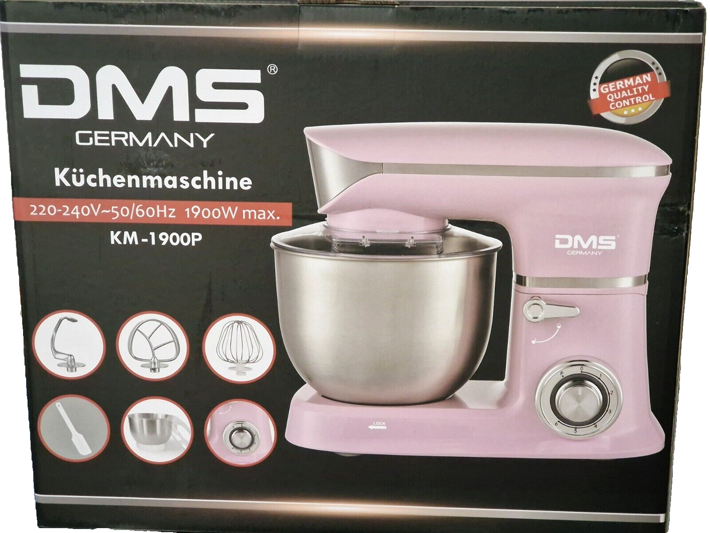 DMS Küchenmaschine KM-1900P Rosa, 6 Liter, 1900 Watt