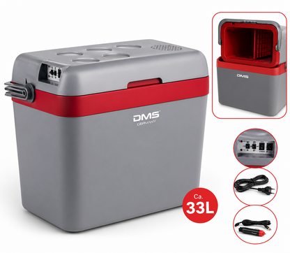 DMS KB-33 Kühlbox 33L Grau Rot Kühlbox Camping Auto Picknick