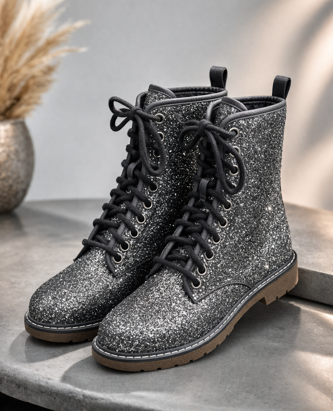 Fritzi aus Preußen Nella Damen Boots Glitter Graphit Schnürstiefel Gr. 36 G1